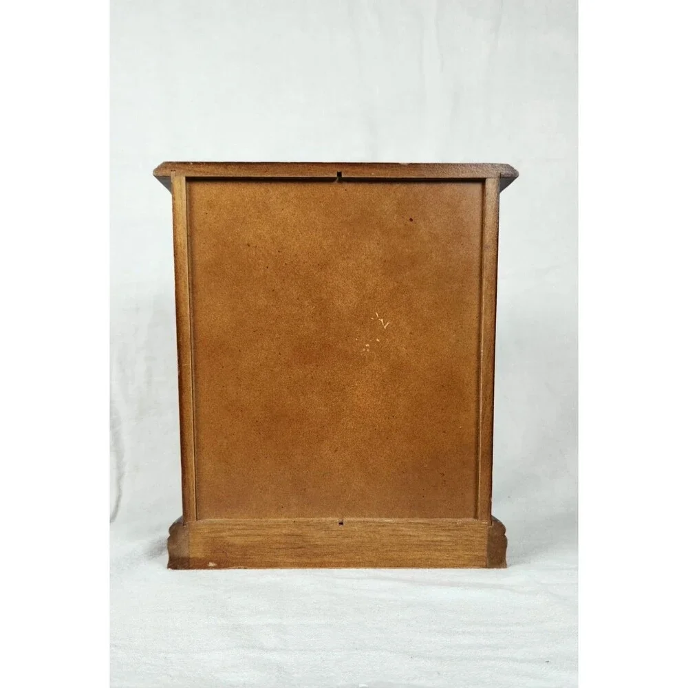 Vintage Taiwan Wooden Jewelry Box Floral Glass Door 4 Drawer Armoire 1970’s